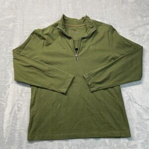 Tommy Bahama Shadow Cove Sweater Mens Large Green Striped 1/4 Zip Logo Pullover